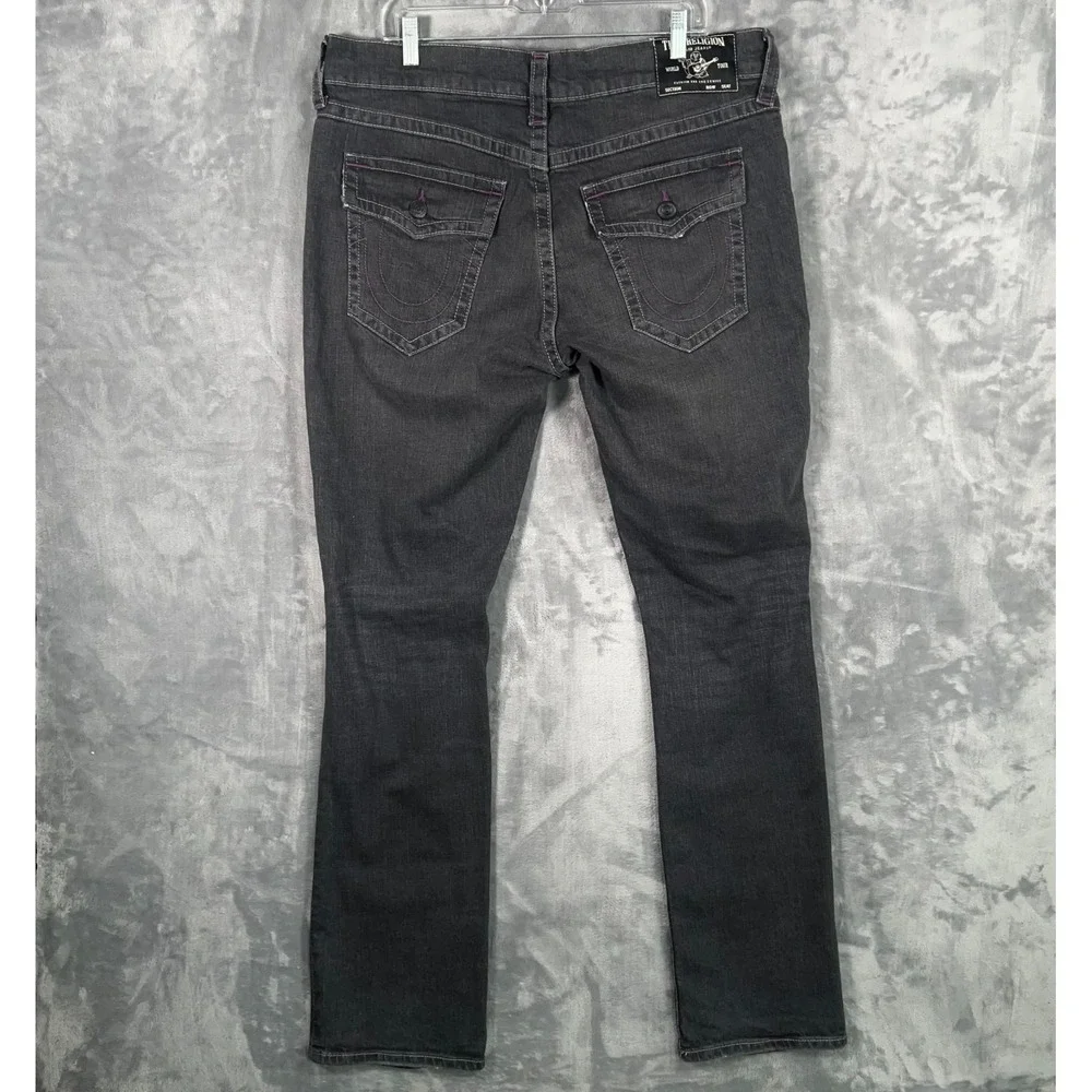 True Religion Ricky Relaxed Straight Jeans Men 38x34 Gray Distressed Flap Pocket